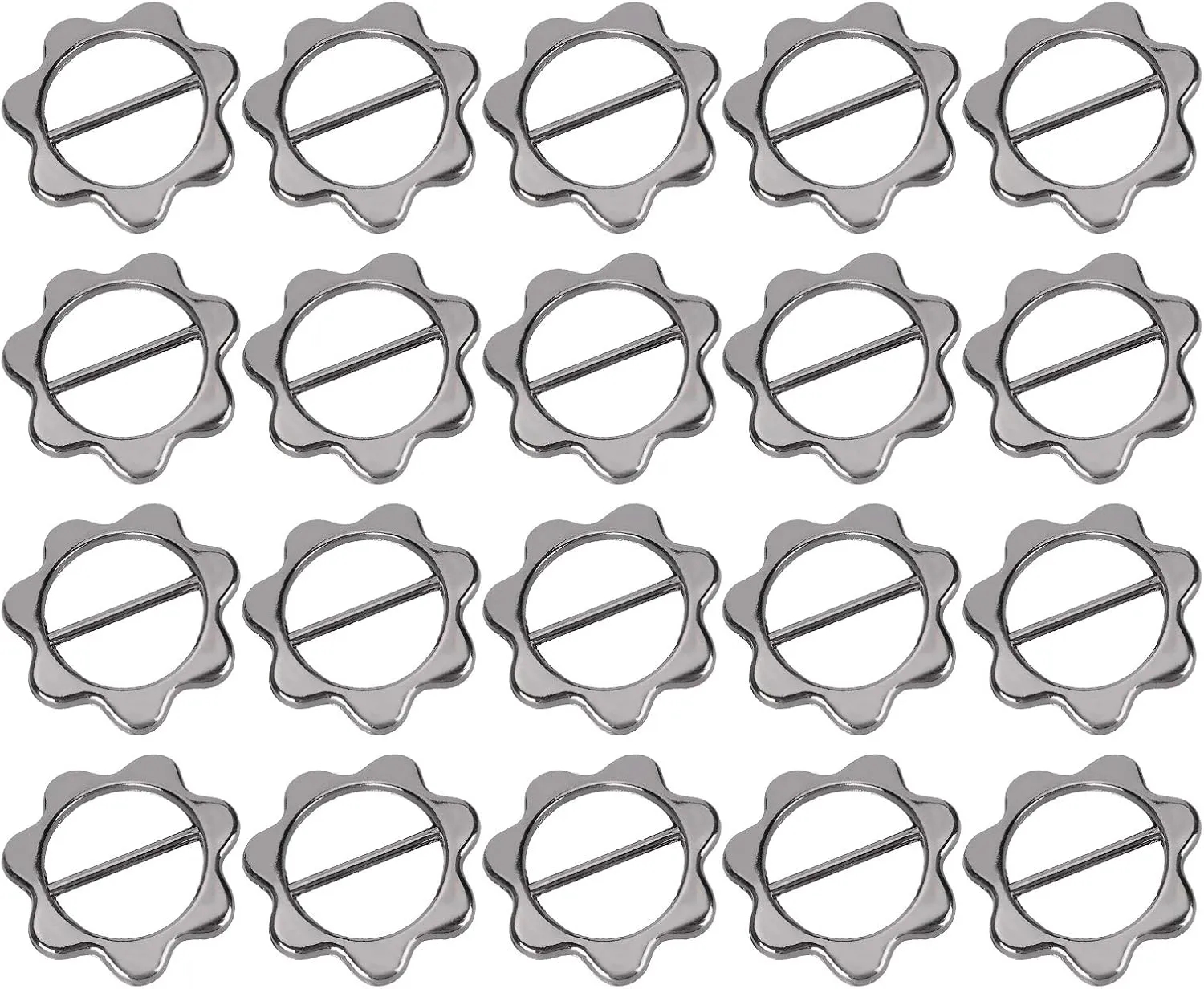 20pcs Metal Round T Shirt Clips Flower Shape Scarf Buckle Rings Clothes Clip Rings Tee Shirt Clips Scarf Rings and Slides