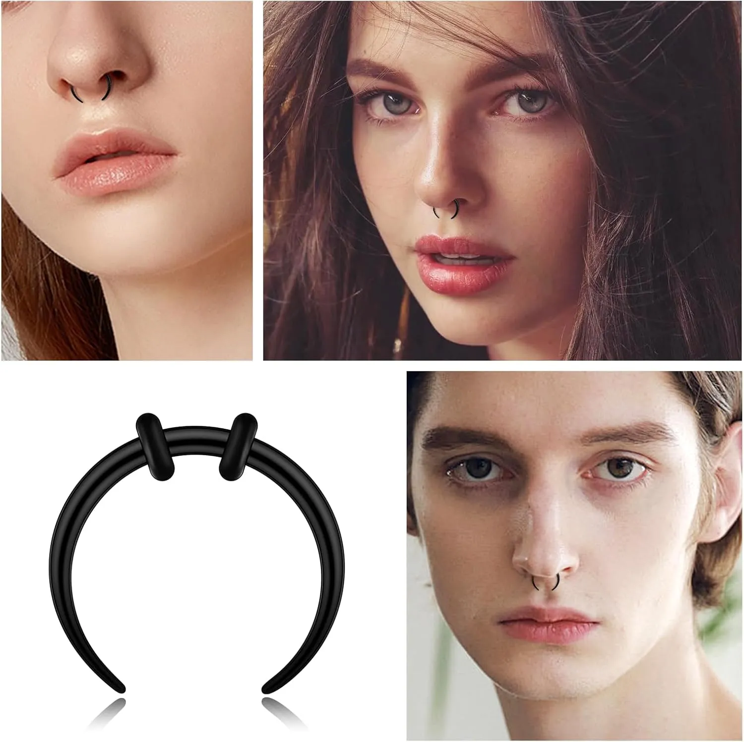 2/4 pcs Stainless Steel Nose Ear Rings Crescent Pincher Septum Taper Rings C Shape Buffalo Horseshoes Hoops Body Piercing Jewelry 10-18G