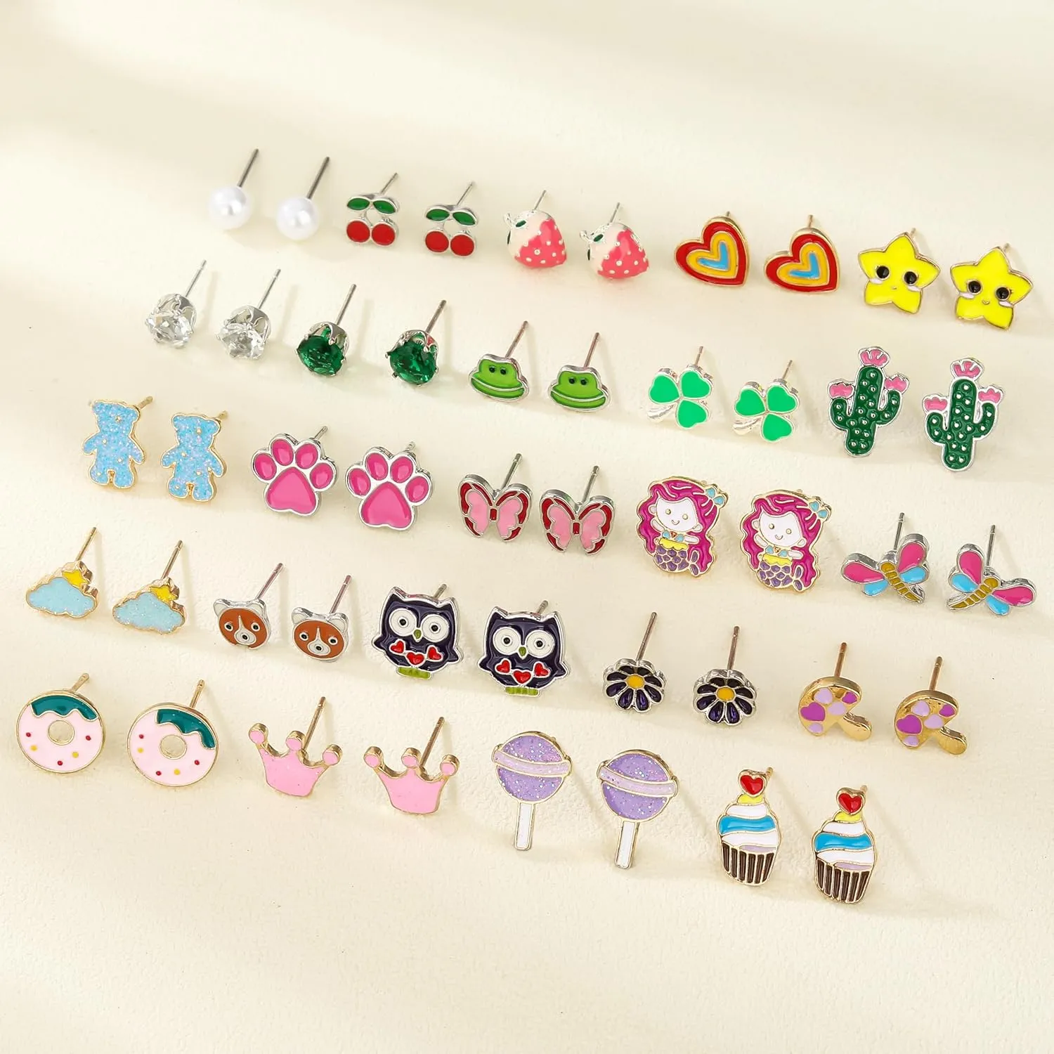 24/40 Pairs Cute Funny Hypoallergenic Stud Earrings Set for Women Sensitive Ears With Stainless Steel Mixed Style