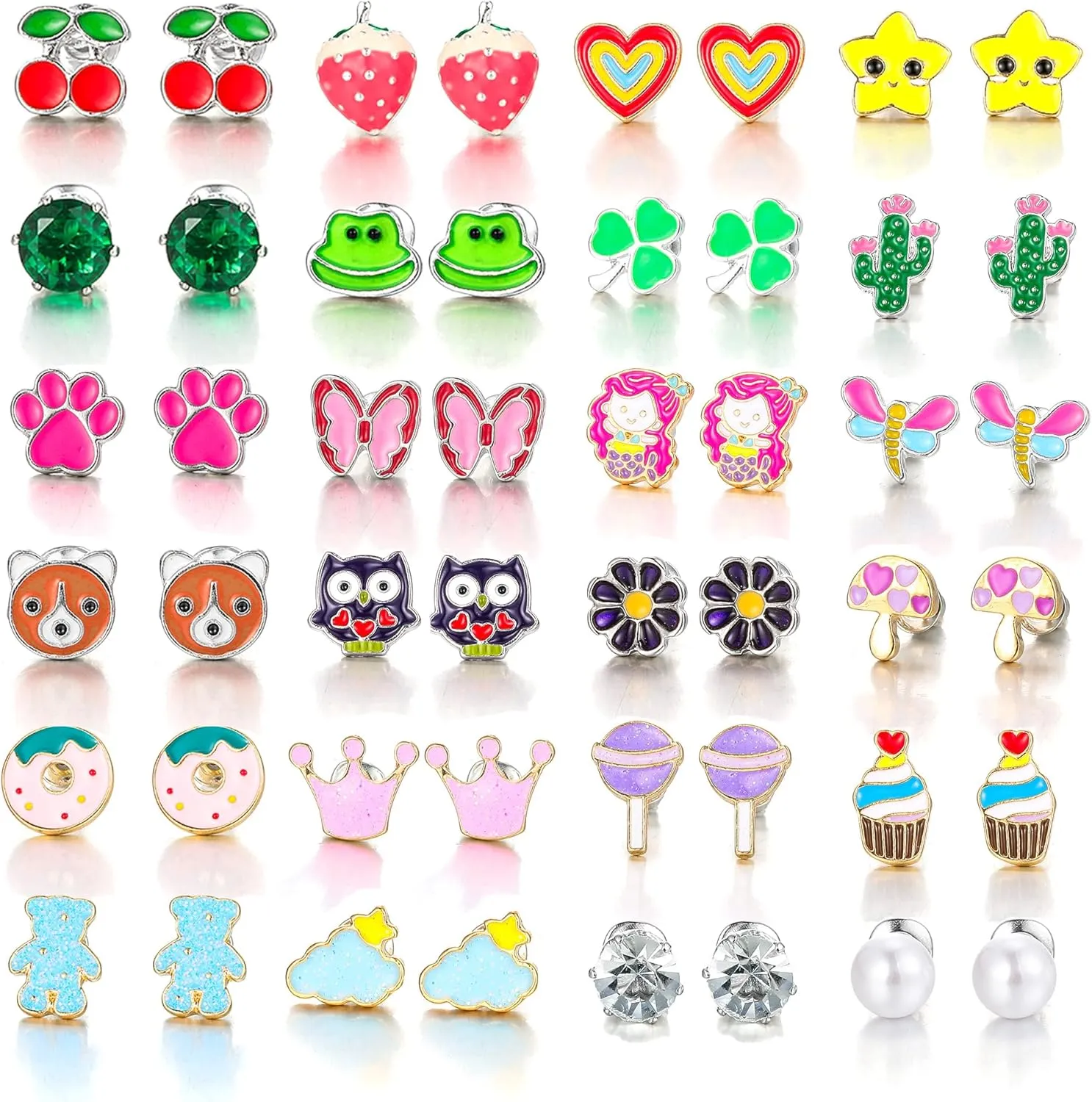 24/40 Pairs Cute Funny Hypoallergenic Stud Earrings Set for Women Sensitive Ears With Stainless Steel Mixed Style