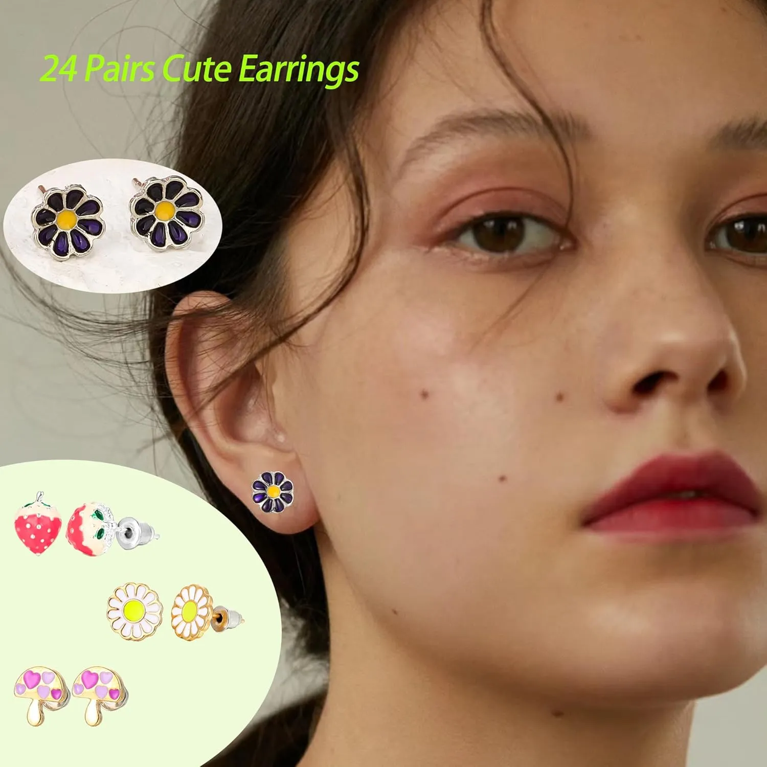 24/40 Pairs Cute Funny Hypoallergenic Stud Earrings Set for Women Sensitive Ears With Stainless Steel Mixed Style