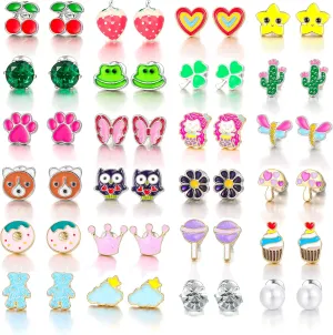 24/40 Pairs Cute Funny Hypoallergenic Stud Earrings Set for Women Sensitive Ears With Stainless Steel Mixed Style