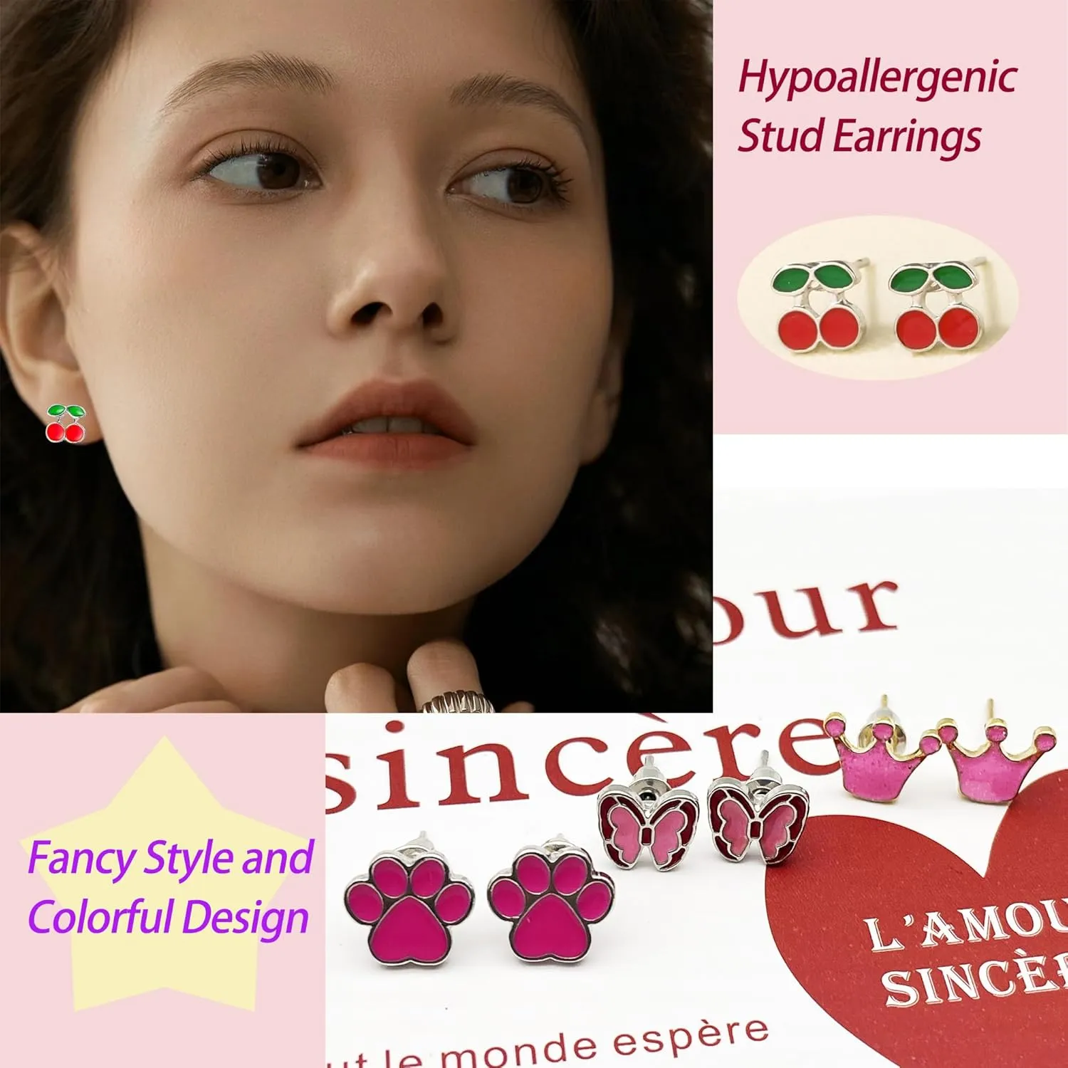 24/40 Pairs Cute Funny Hypoallergenic Stud Earrings Set for Women Sensitive Ears With Stainless Steel Mixed Style