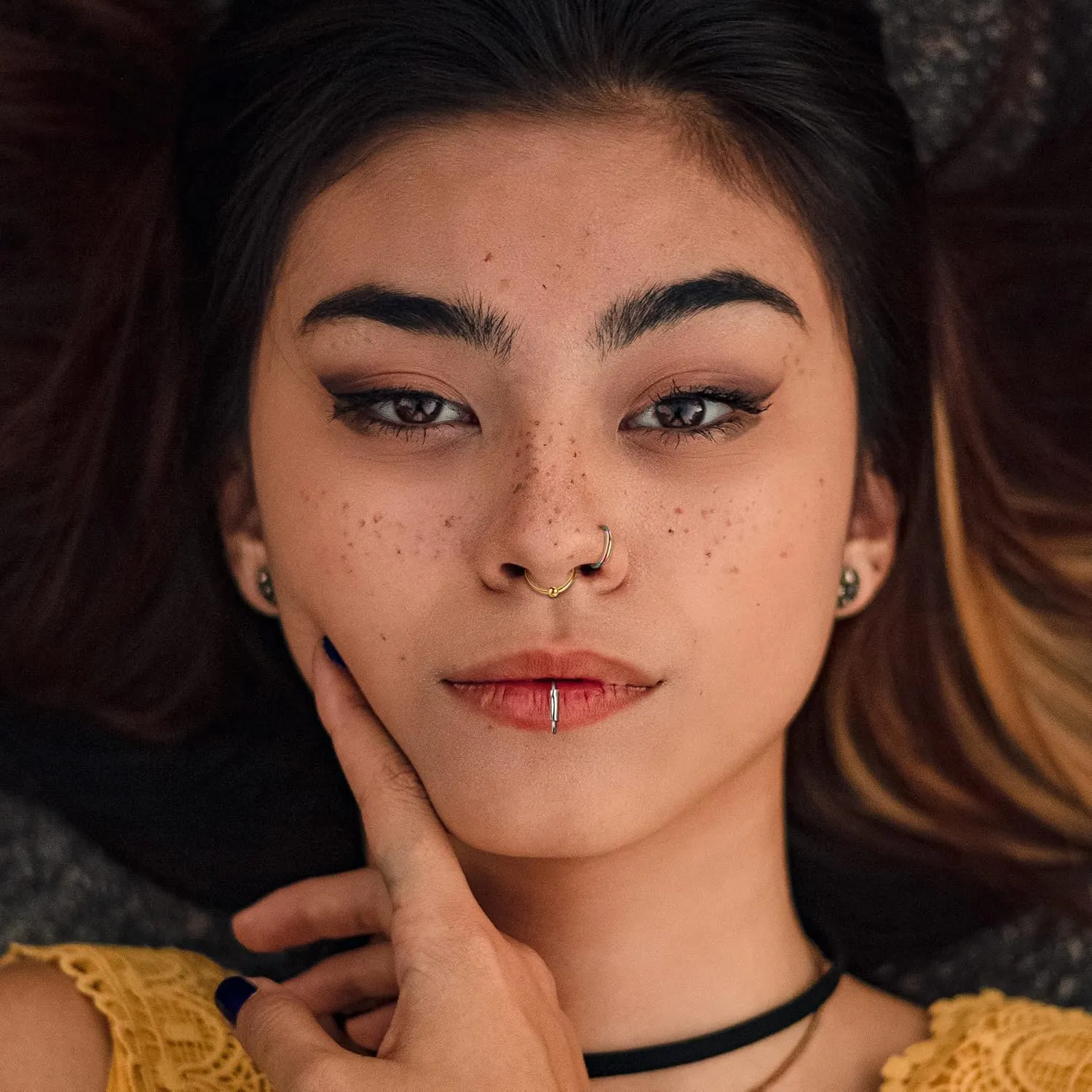 24pcs Nose Ring Hoop Septum Ring Stainless Steel Helix Tragus Cartilage Lip Hoop Nose Ring 22g Nose Piercing Jewelry for Women 6mm 8mm 10mm 12mm