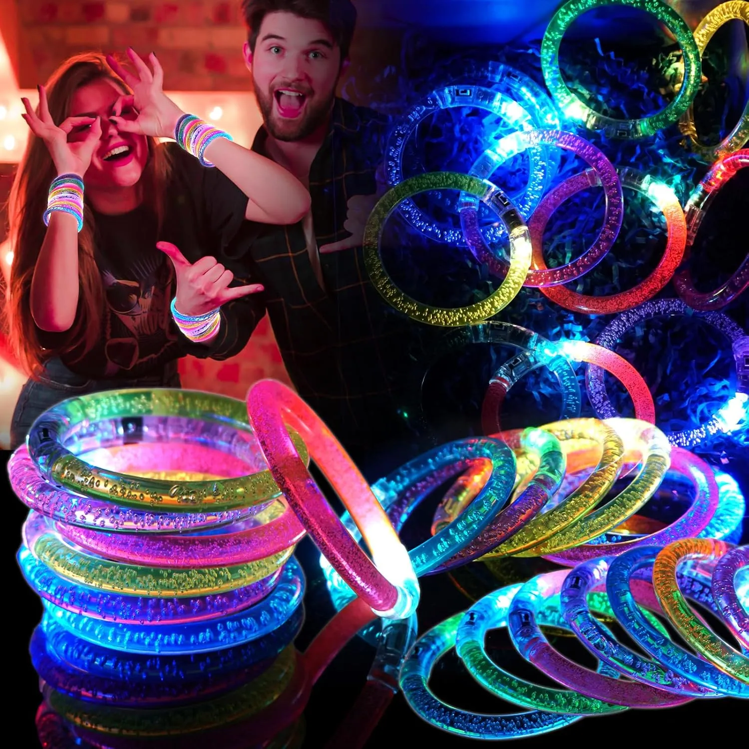 28 Pack Glow Bracelets, Glow in the Dark Party Supplies, 6 Color LED Light Up Bracelets for Adults & Kids Birthday Party Favors, Concert, New Year, Carnival, Raves