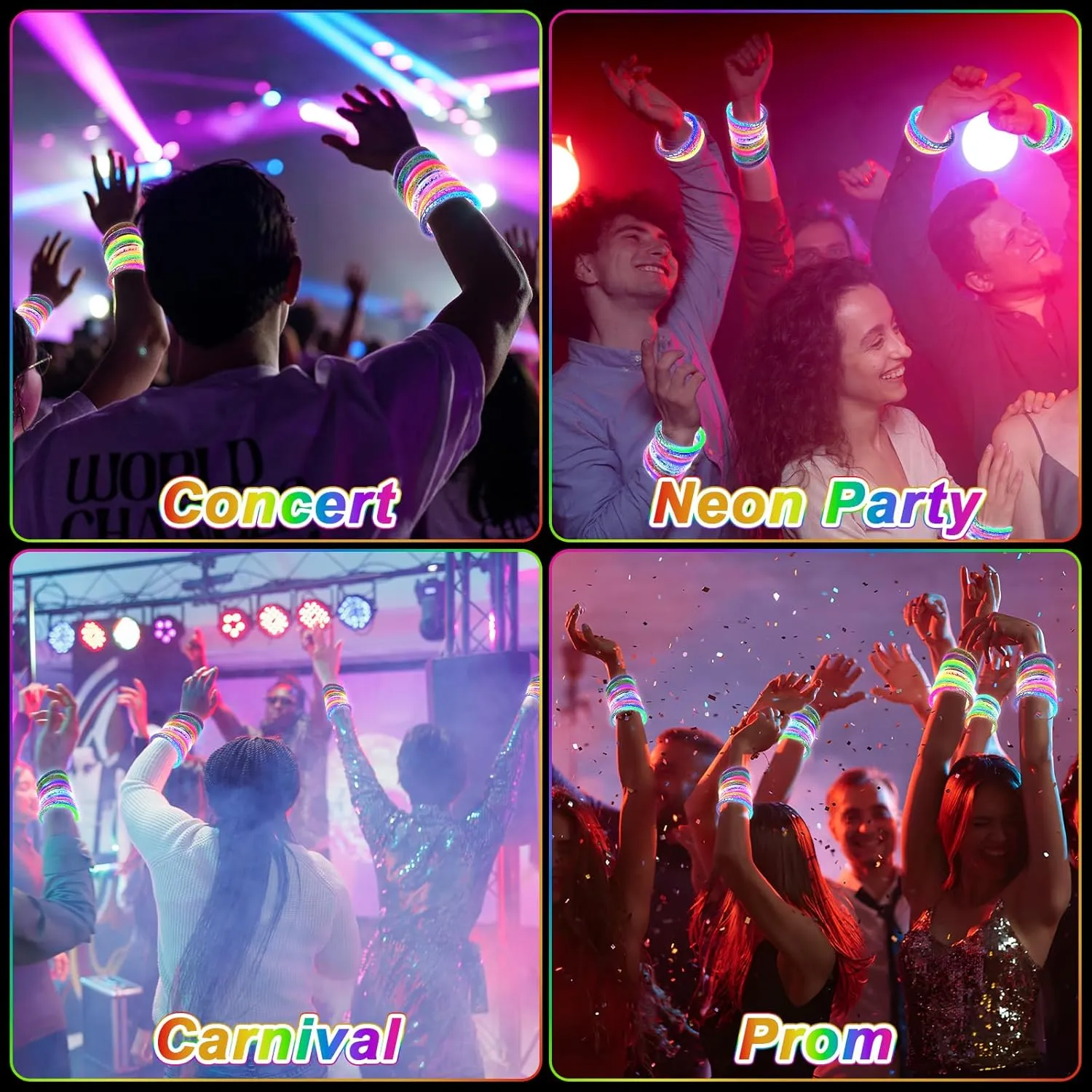 28 Pack Glow Bracelets, Glow in the Dark Party Supplies, 6 Color LED Light Up Bracelets for Adults & Kids Birthday Party Favors, Concert, New Year, Carnival, Raves