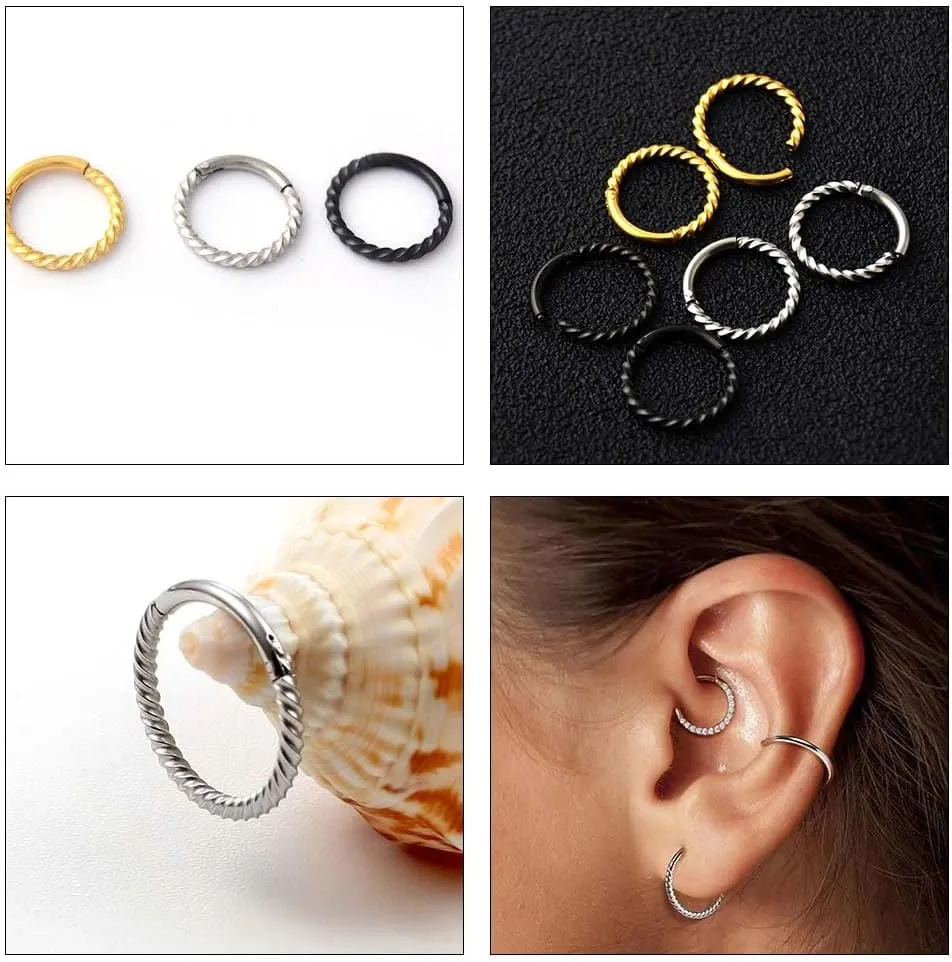 2Pcs 16G Nose Ring 316L Surgical Stessl Nose Piercing for Women Septum Rings Hoops,Hinged Segment Cartilage Clicker Hoop Earrings Lip Rings Piercing Jewelry for Women
