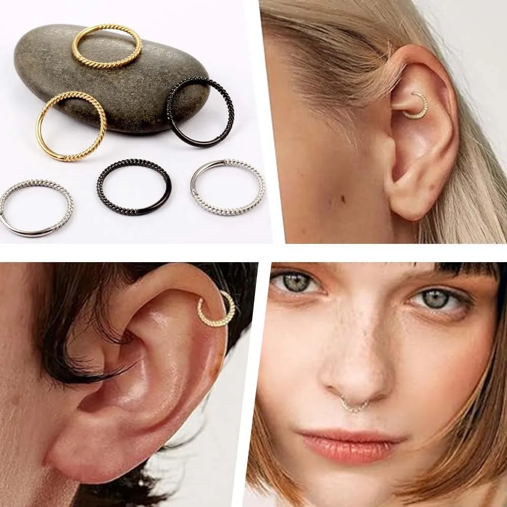 2Pcs 16G Nose Ring 316L Surgical Stessl Nose Piercing for Women Septum Rings Hoops,Hinged Segment Cartilage Clicker Hoop Earrings Lip Rings Piercing Jewelry for Women