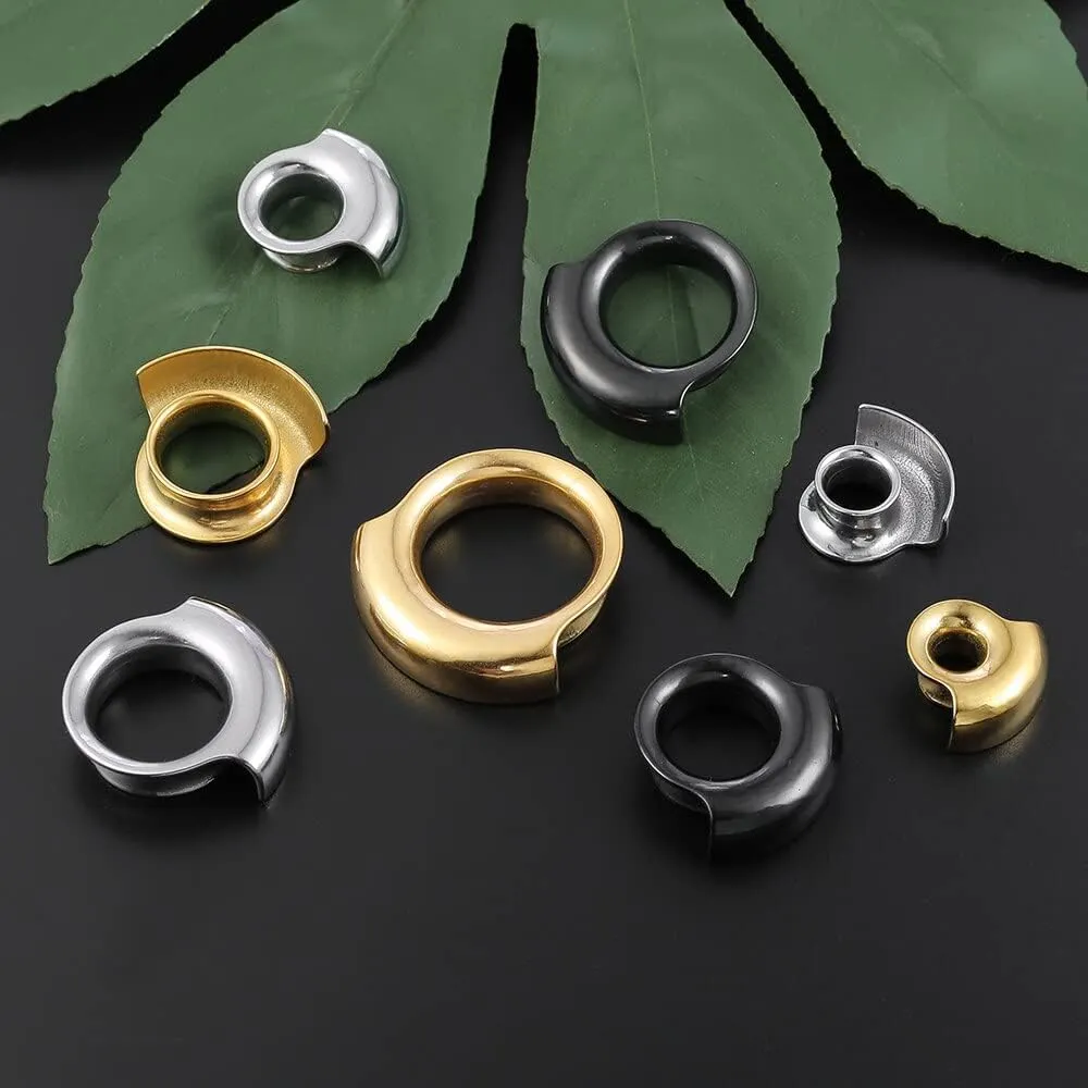 2PCS 8mm-25mm (0G-1") Cuff Lobes Gauges for Ears Basic Ear Plugs Tunnels for Stretched Ears Hypoallergenic 316 Stainless Steel Ear Body Piercing Jewelry for Women Men