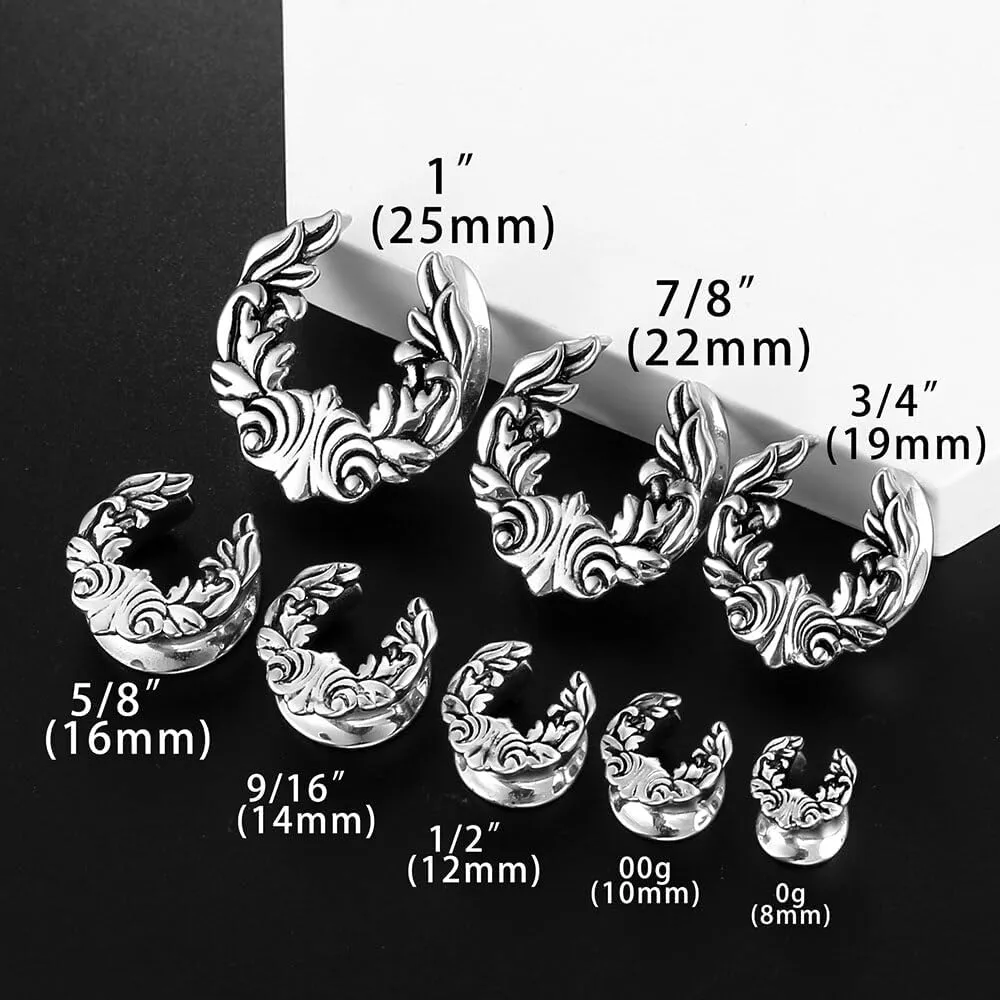 2PCS 8mm-25mm (0G-1") Elf Saddle Plugs Gauges for Stretched Ears, Hypoallergenic 316 Stainless Steel Ear Gauges Tunnels Body Piercing Jewelry for Men Women