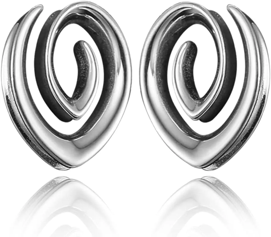 2PCS 8mm-25mm (0G-1") Spiral Saddle Plugs Gauges Tunnels for Stretched Ears, Hypoallergenic 316 Stainless Steel Ear Tunnels Gauges Body Piercing Jewelry for Men Women