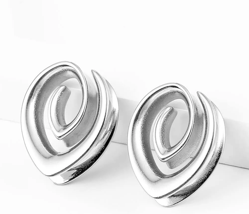 2PCS 8mm-25mm (0G-1") Spiral Saddle Plugs Gauges Tunnels for Stretched Ears, Hypoallergenic 316 Stainless Steel Ear Tunnels Gauges Body Piercing Jewelry for Men Women