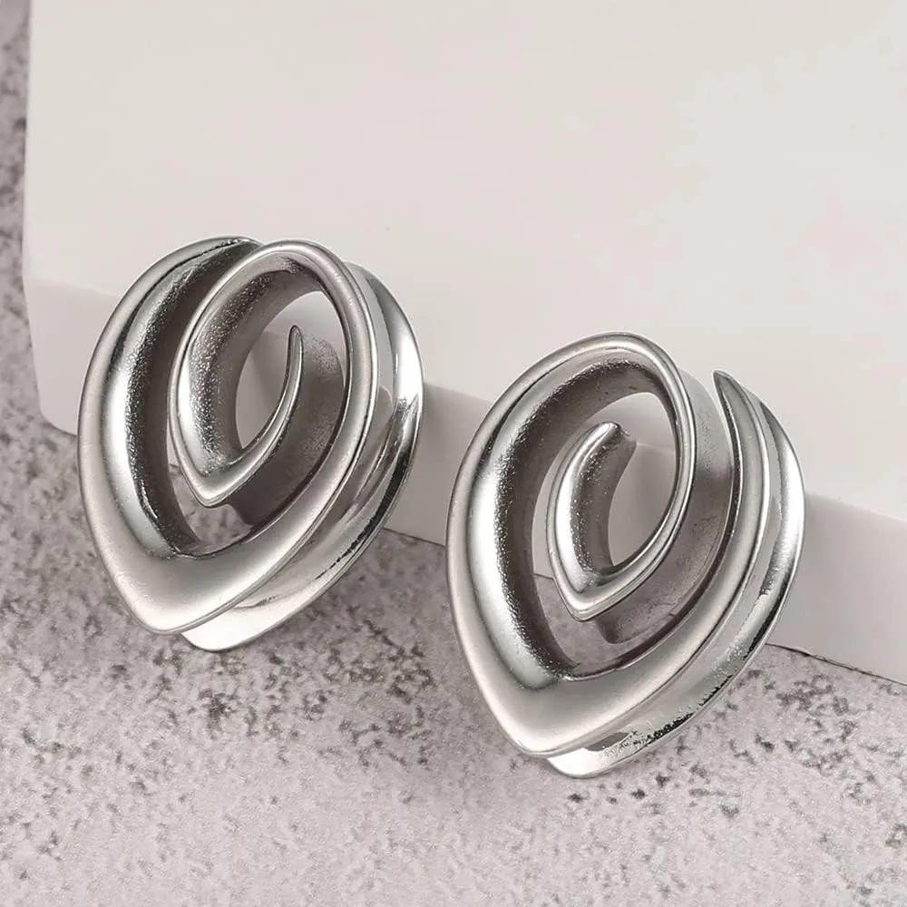 2PCS 8mm-25mm (0G-1") Spiral Saddle Plugs Gauges Tunnels for Stretched Ears, Hypoallergenic 316 Stainless Steel Ear Tunnels Gauges Body Piercing Jewelry for Men Women