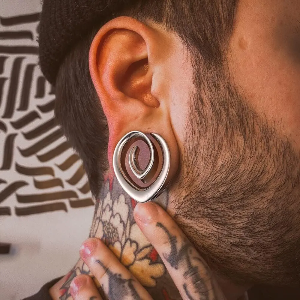 2PCS 8mm-25mm (0G-1") Spiral Saddle Plugs Gauges Tunnels for Stretched Ears, Hypoallergenic 316 Stainless Steel Ear Tunnels Gauges Body Piercing Jewelry for Men Women