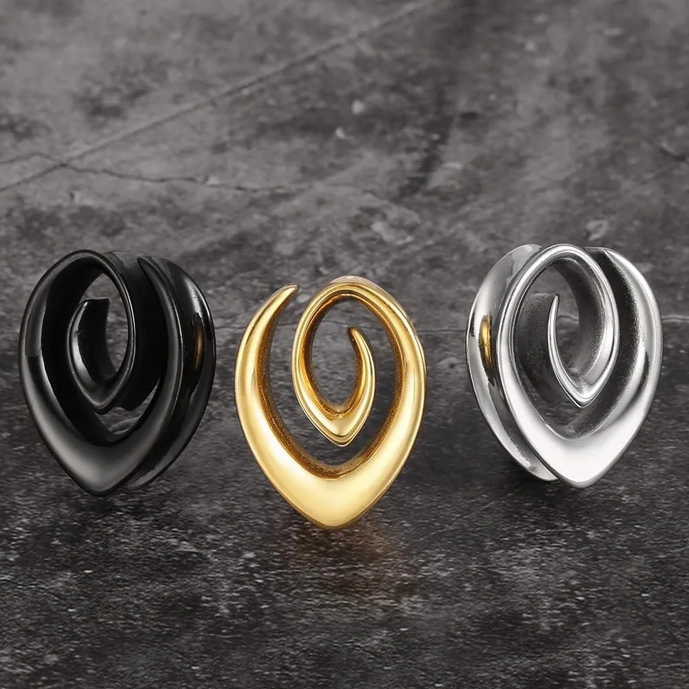 2PCS 8mm-25mm (0G-1") Spiral Saddle Plugs Gauges Tunnels for Stretched Ears, Hypoallergenic 316 Stainless Steel Ear Tunnels Gauges Body Piercing Jewelry for Men Women