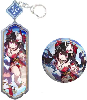2PCS Cute Honkai Star Rail Acrylic Keychain Tinplate Badge Set Cosplay Accessories Key Ring Game Fans Gifts