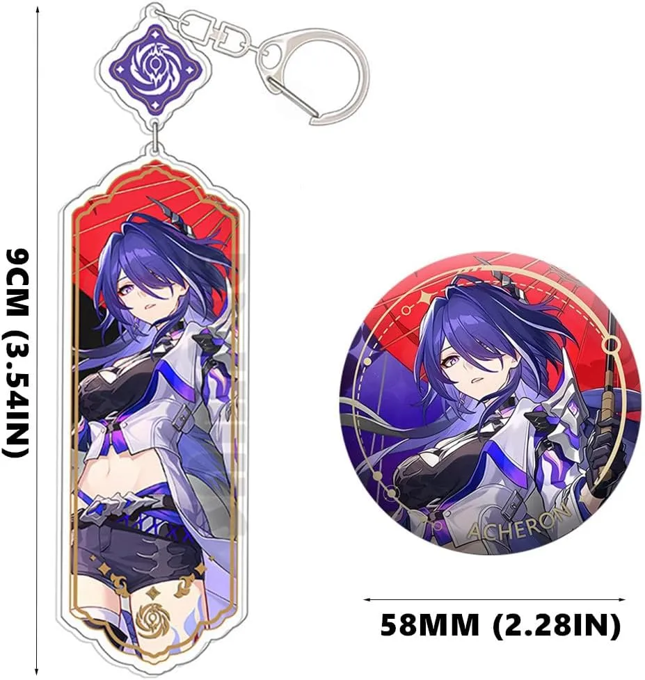 2PCS Cute Honkai Star Rail Acrylic Keychain Tinplate Badge Set Cosplay Accessories Key Ring Game Fans Gifts