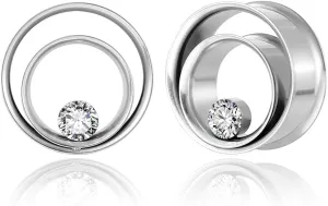 2PCS Double Tunneled Crystal Ear Plugs Tunnels Hypoallergenic 316 Stainless Steel Ear Gauges 8mm-25mm (0G-1") Body Piercing Jewelry for Women Men