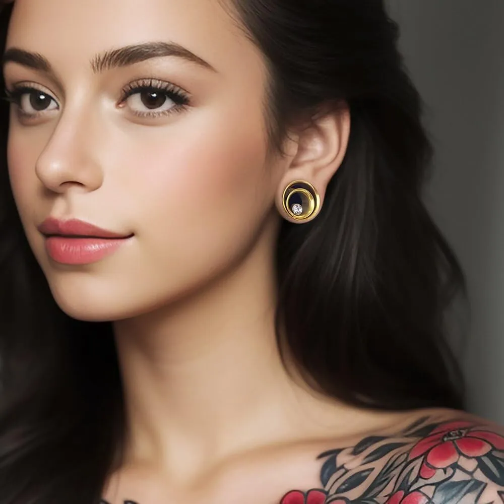 2PCS Double Tunneled Crystal Ear Plugs Tunnels Hypoallergenic 316 Stainless Steel Ear Gauges 8mm-25mm (0G-1") Body Piercing Jewelry for Women Men