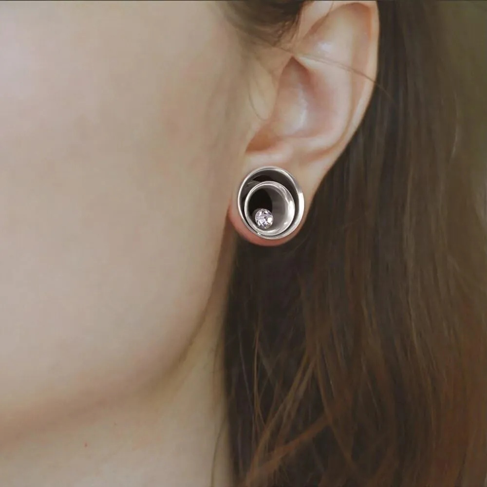 2PCS Double Tunneled Crystal Ear Plugs Tunnels Hypoallergenic 316 Stainless Steel Ear Gauges 8mm-25mm (0G-1") Body Piercing Jewelry for Women Men