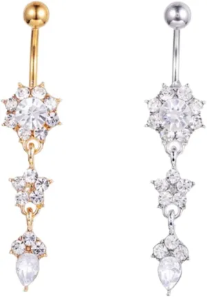 2Pcs Drip Flower Pendant Belly Button Rings Body Piercing Jewelry for Women Dangle Design White and present for Friends and Special Occasions
