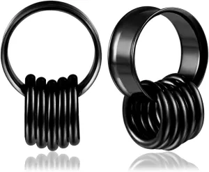 2PCS Ear Tunnels Plugs Gauges with 10PCS Nose Rings 316 Stainless Steel Hypoallergenic Earrings Expanders for Stretched Piercing Body Jewelry (8mm(0G), Black)