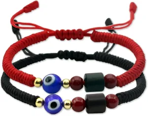 2PCS Handmade Evil Eye Bracelets Adjustable Red String Bracelet Kabbalah Lucky Protection Matching Bracelets for Couple Lover Family Friends Women Men Jewelry Gift