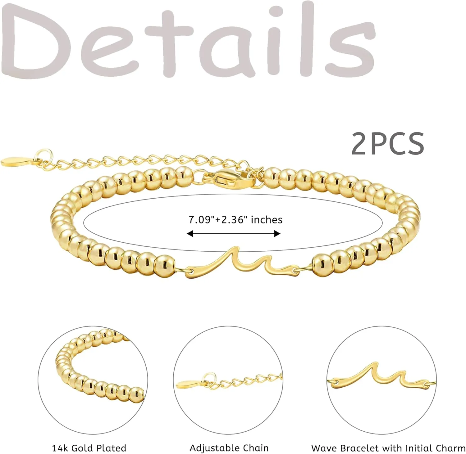 2Pcs Matching Wave Bracelets for Couples Pinky Promise Bracelet for Girlfriend Boyfriend Wife Soul Sister Best Friends Long Distance Relationship Gifts for Her Him