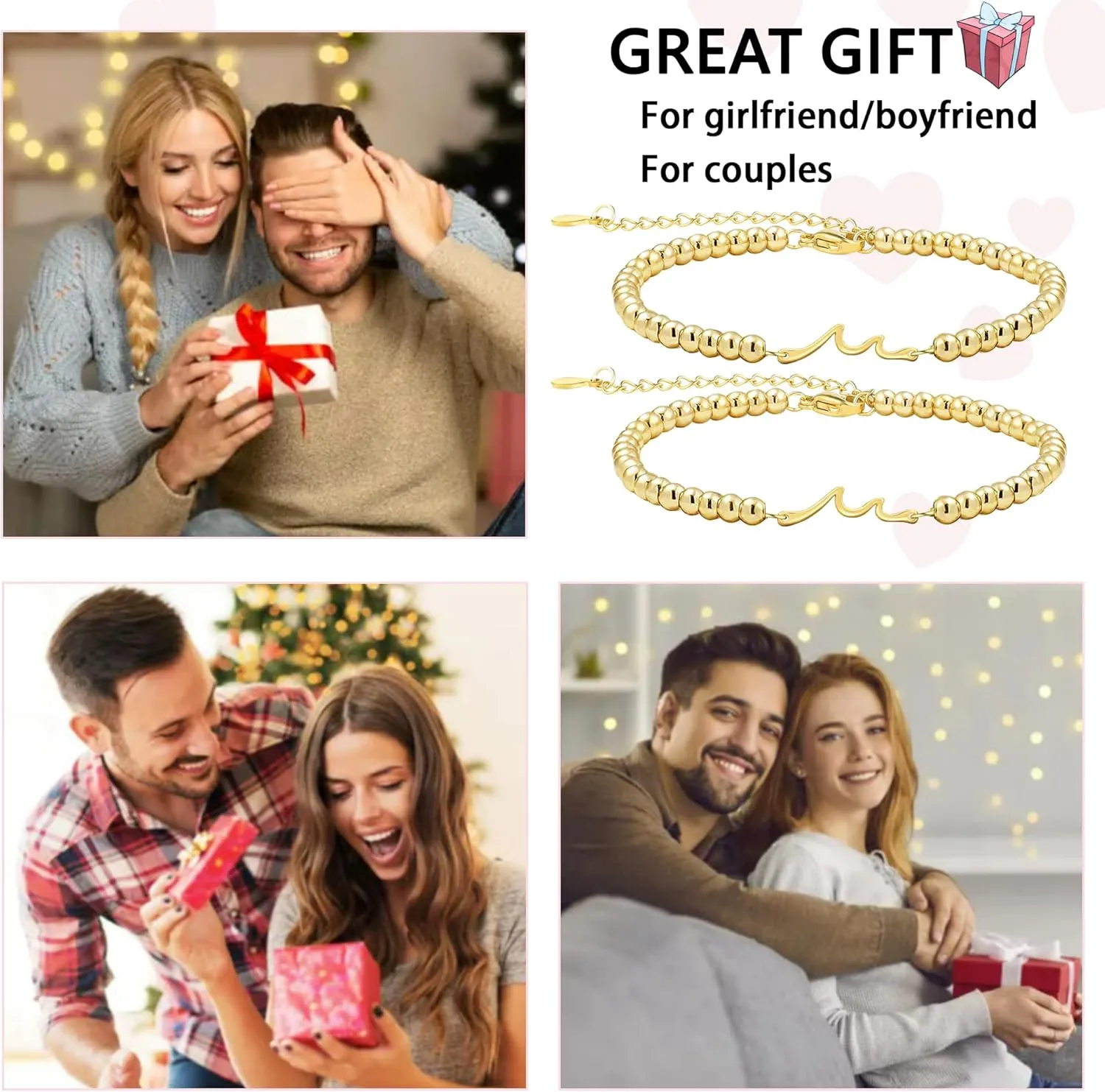 2Pcs Matching Wave Bracelets for Couples Pinky Promise Bracelet for Girlfriend Boyfriend Wife Soul Sister Best Friends Long Distance Relationship Gifts for Her Him
