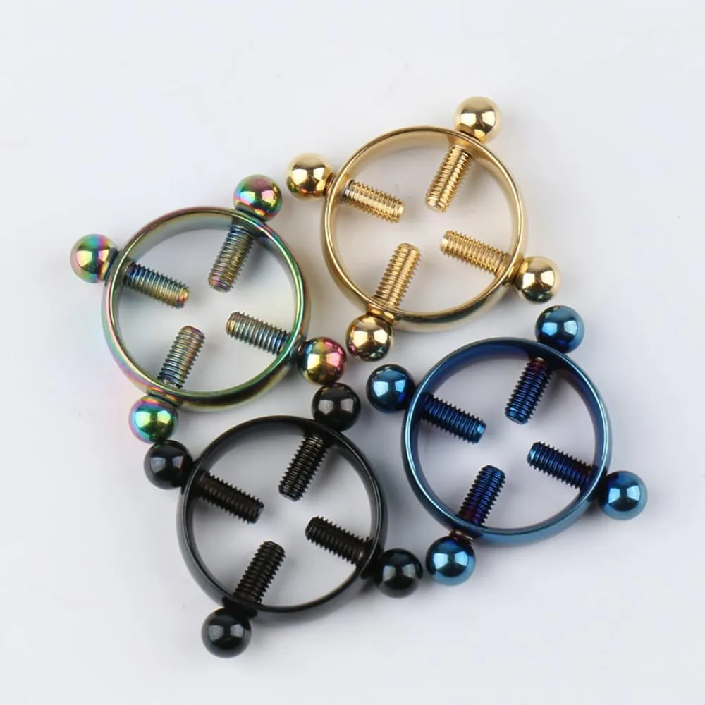 2Pcs Round Non-Piercing Nipple Rings Stainless Steel Fake Nipple Rings Shield Barbell Ring Nipple Jewelry Summer Beach Body Jewelry for Women