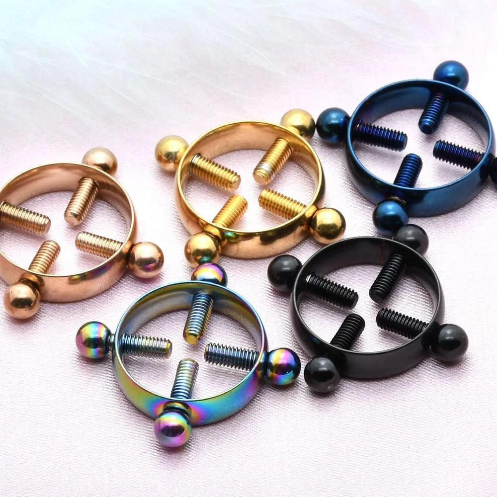 2Pcs Round Non-Piercing Nipple Rings Stainless Steel Fake Nipple Rings Shield Barbell Ring Nipple Jewelry Summer Beach Body Jewelry for Women