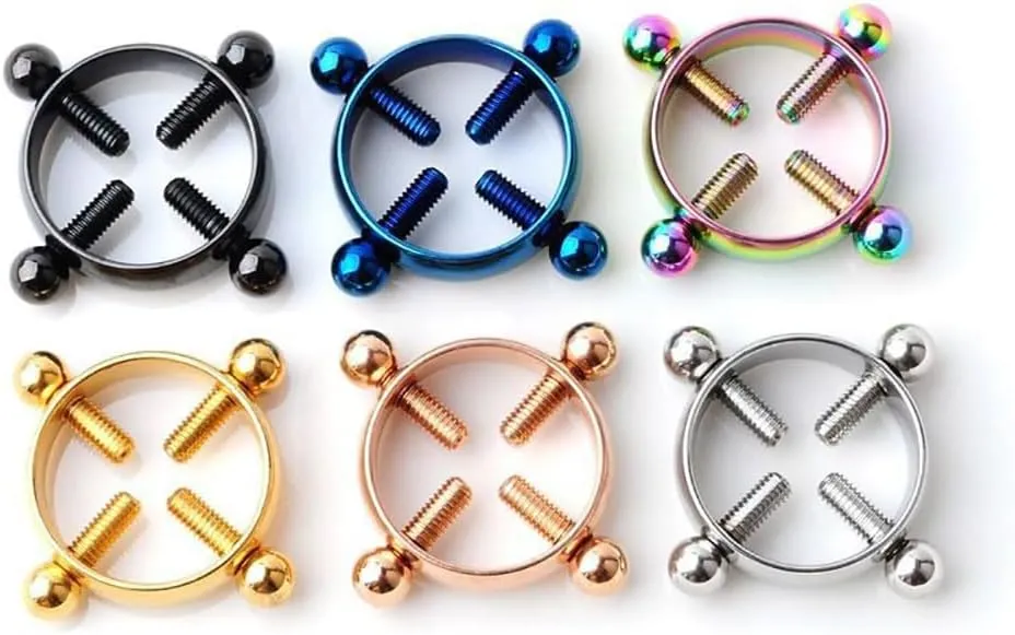 2Pcs Round Non-Piercing Nipple Rings Stainless Steel Fake Nipple Rings Shield Barbell Ring Nipple Jewelry Summer Beach Body Jewelry for Women