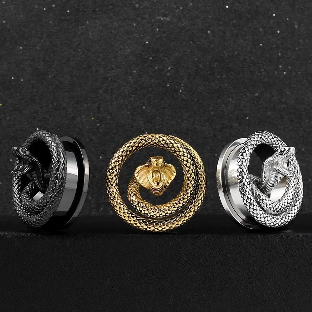 2PCS Snake Ear Plugs Gauges for Stretched Ears Hypoallergenic 316 Stainless Steel Ear Tunnels 8mm-25mm (0G-1") Body Piercing Jewelry for Women Men