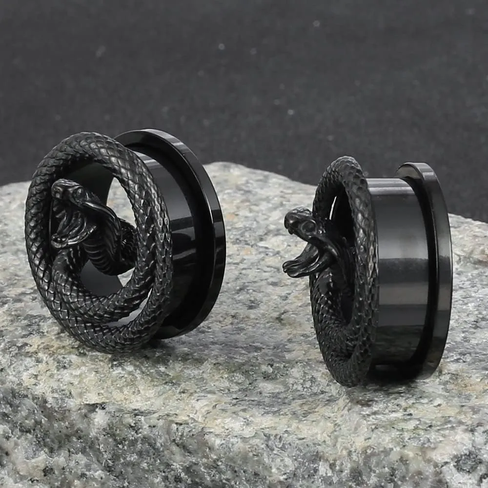 2PCS Snake Ear Plugs Gauges for Stretched Ears Hypoallergenic 316 Stainless Steel Ear Tunnels 8mm-25mm (0G-1") Body Piercing Jewelry for Women Men