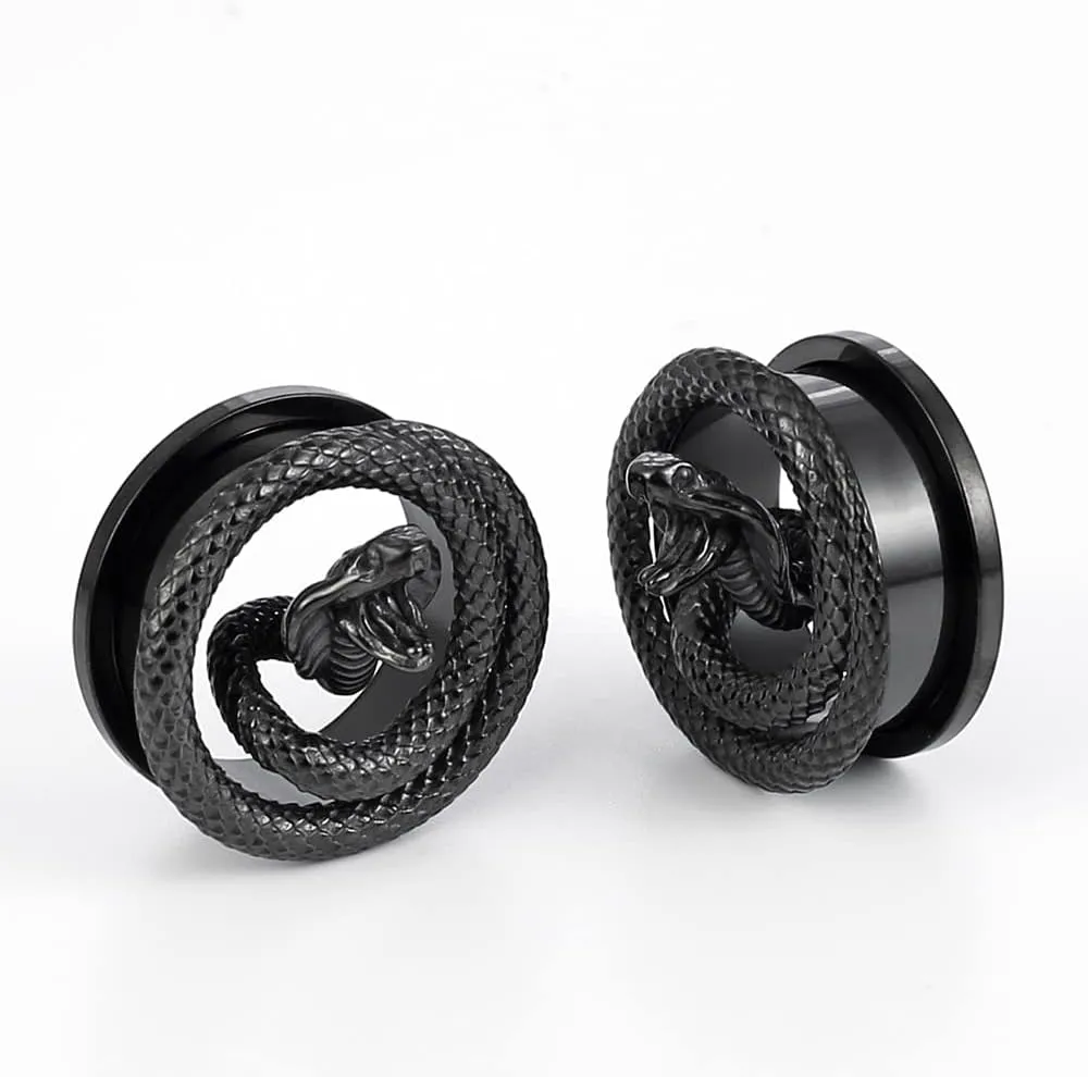 2PCS Snake Ear Plugs Gauges for Stretched Ears Hypoallergenic 316 Stainless Steel Ear Tunnels 8mm-25mm (0G-1") Body Piercing Jewelry for Women Men