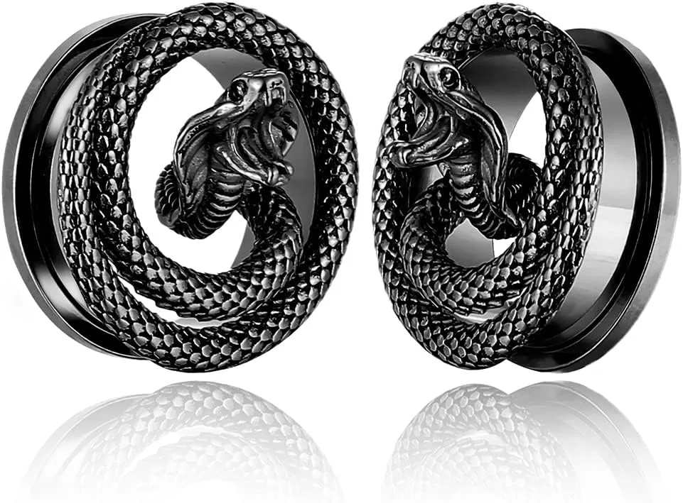 2PCS Snake Ear Plugs Gauges for Stretched Ears Hypoallergenic 316 Stainless Steel Ear Tunnels 8mm-25mm (0G-1") Body Piercing Jewelry for Women Men