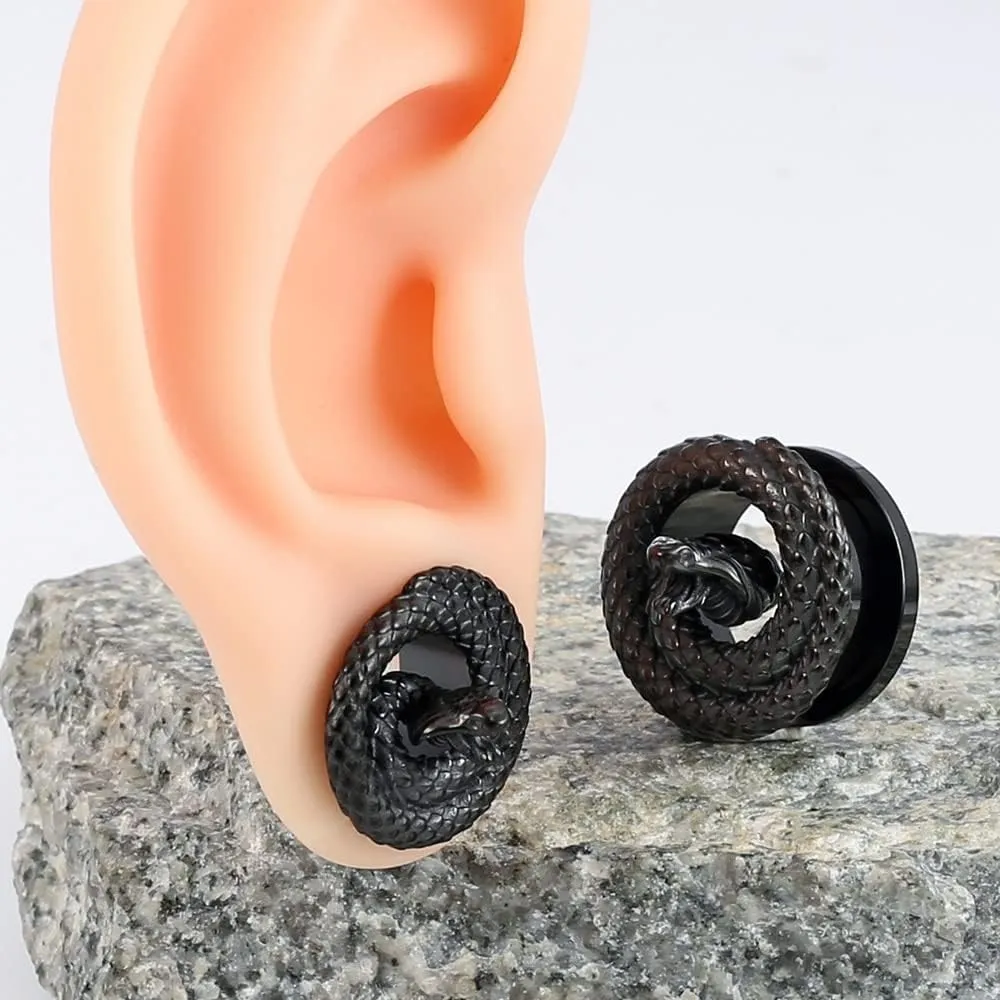 2PCS Snake Ear Plugs Gauges for Stretched Ears Hypoallergenic 316 Stainless Steel Ear Tunnels 8mm-25mm (0G-1") Body Piercing Jewelry for Women Men