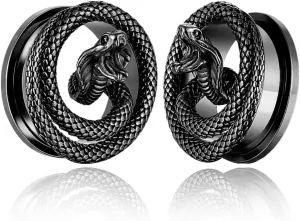 2PCS Snake Ear Plugs Gauges for Stretched Ears Hypoallergenic 316 Stainless Steel Ear Tunnels 8mm-25mm (0G-1") Body Piercing Jewelry for Women Men