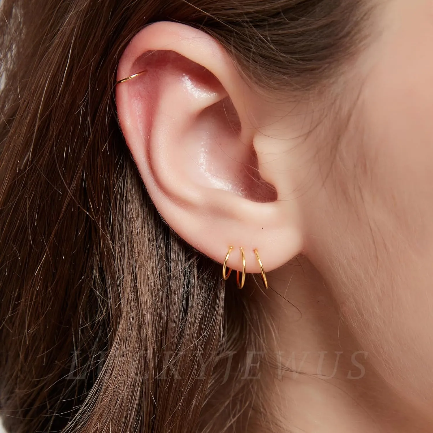 3 Pairs 14K Gold Plated 925 Sterling Silver Thin Small Gold Hoop Earrings Set for Women -Tiny Cartilage Hoop Earring, Nose Rings Hoops, Mini Helix Piercing Jewelry, Dainty Tragus Earrings, 6mm 7mm 8mm