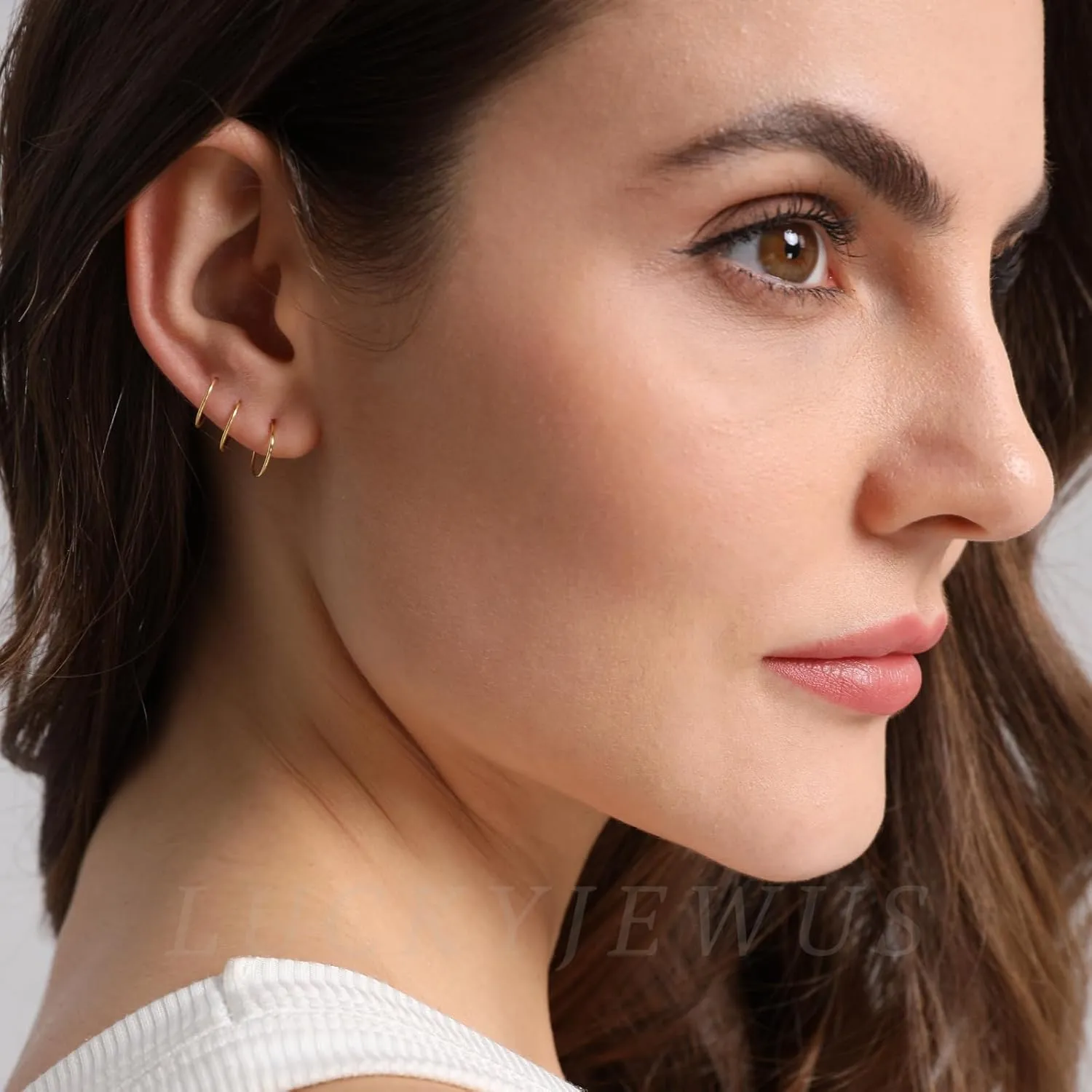 3 Pairs 14K Gold Plated 925 Sterling Silver Thin Small Gold Hoop Earrings Set for Women -Tiny Cartilage Hoop Earring, Nose Rings Hoops, Mini Helix Piercing Jewelry, Dainty Tragus Earrings, 6mm 7mm 8mm
