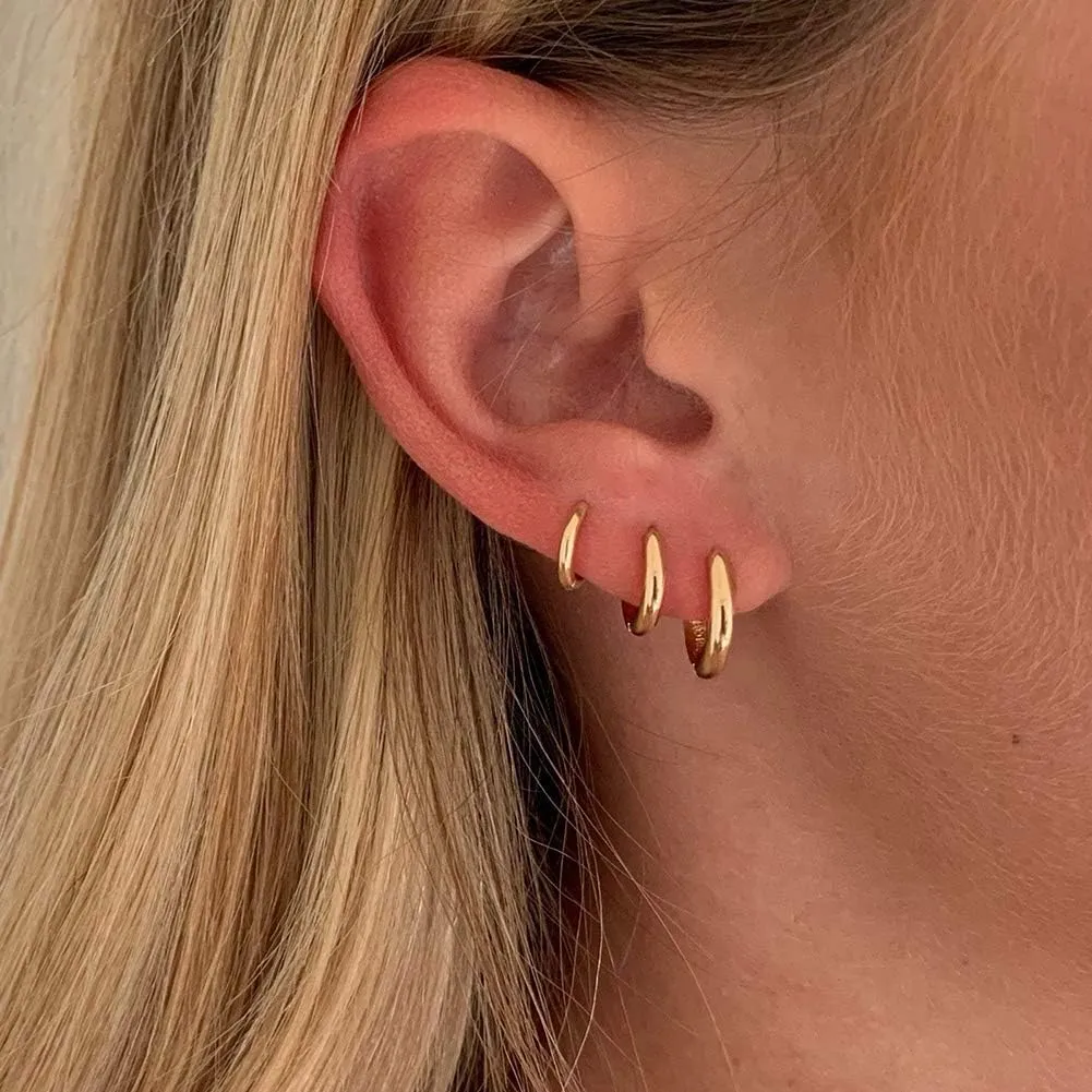 3 Pairs 14K Gold Plated Huggie Hoop Earrings for Women, Minimalist Gold Huggie Hoop Earrings, Simple 3 sizes Hoop Earrings for Women Men gift,gold silver rose gold and black