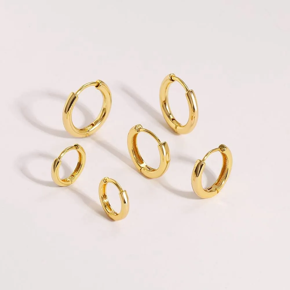 3 Pairs 14K Gold Plated Huggie Hoop Earrings for Women, Minimalist Gold Huggie Hoop Earrings, Simple 3 sizes Hoop Earrings for Women Men gift,gold silver rose gold and black