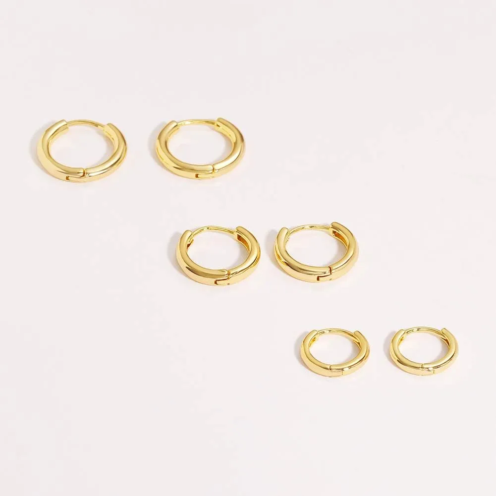 3 Pairs 14K Gold Plated Huggie Hoop Earrings for Women, Minimalist Gold Huggie Hoop Earrings, Simple 3 sizes Hoop Earrings for Women Men gift,gold silver rose gold and black