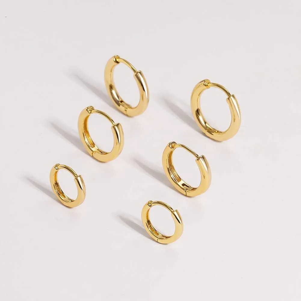 3 Pairs 14K Gold Plated Huggie Hoop Earrings for Women, Minimalist Gold Huggie Hoop Earrings, Simple 3 sizes Hoop Earrings for Women Men gift,gold silver rose gold and black