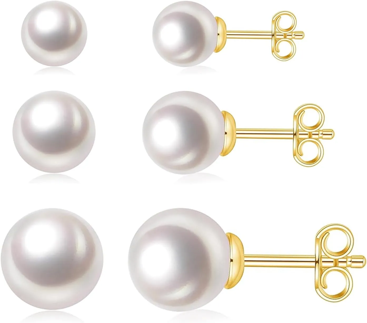 3 Pairs Stud Earrings Set For Women Gold Pearl Earrings Studs Set Hypoallergenic Cubic Zirconia Earrings