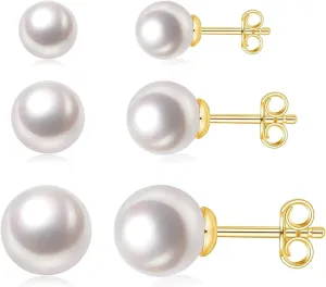 3 Pairs Stud Earrings Set For Women Gold Pearl Earrings Studs Set Hypoallergenic Cubic Zirconia Earrings
