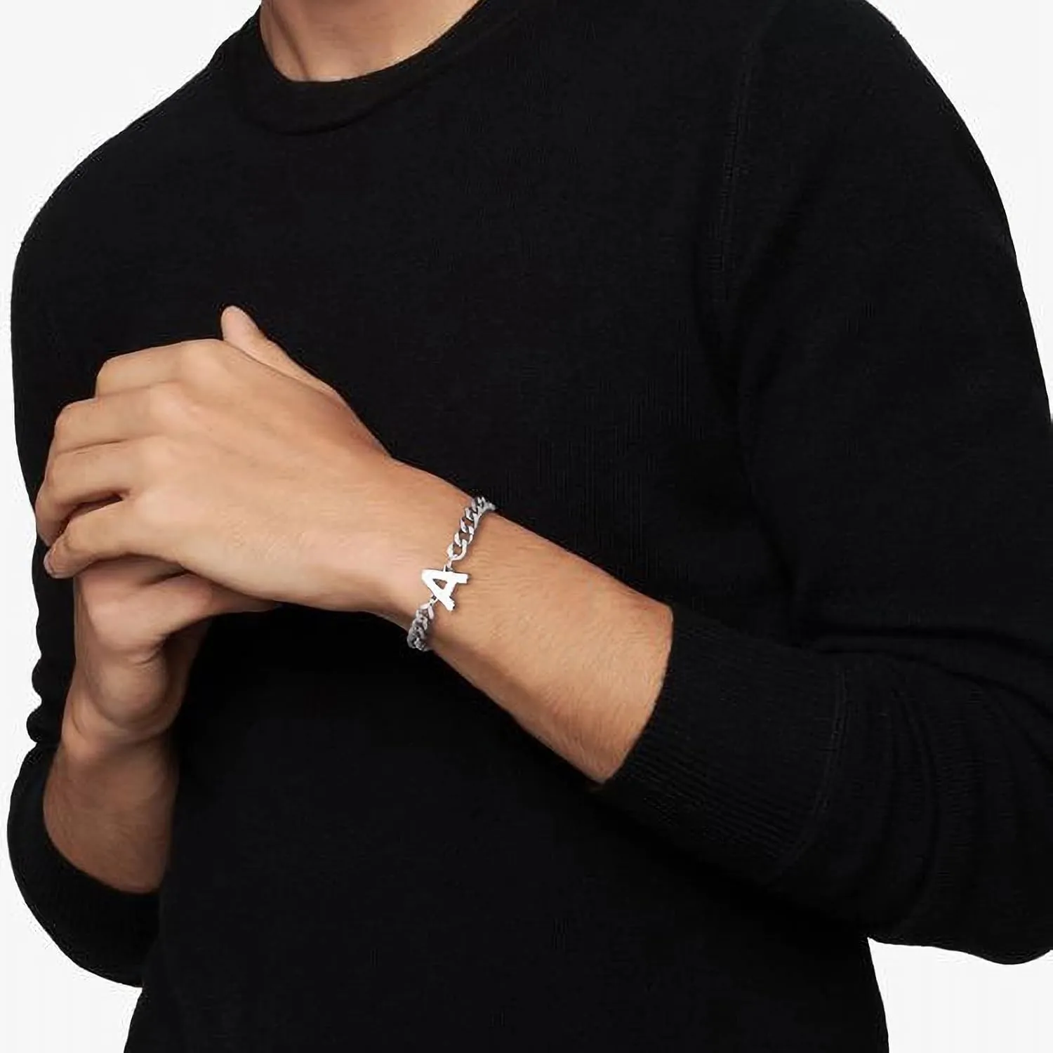 3 Pcs A-Z Silver Initial Chain Bracelets for Men, Stainless Steel Cuban Link Rope Figaro Chain Bracelet Set Jewelry Gifts for Men Women, 7.5 2 Inches