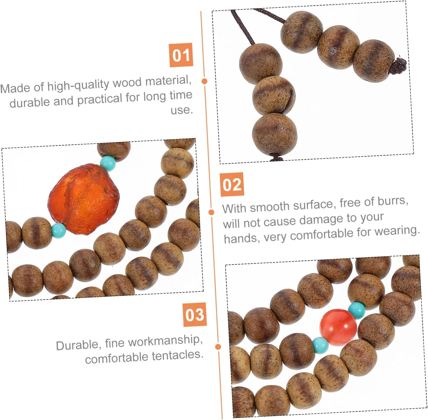 3 Pcs Bracelet Necklace Prayer Beads Wreath Ornaments Beads Necklaces Wood Beads Chain Jewelry Bracelt