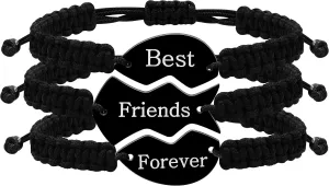 3 PCS Engraved Friendship Bracelets for 3 Best Friend Couples, Stainless Steel Adjustable Handmade Wrap Strand Relationship Bracelets for Best Friends Family Colleagues