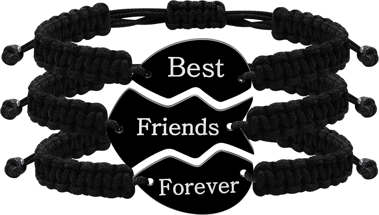 3 PCS Engraved Friendship Bracelets for 3 Best Friend Couples, Stainless Steel Adjustable Handmade Wrap Strand Relationship Bracelets for Best Friends Family Colleagues